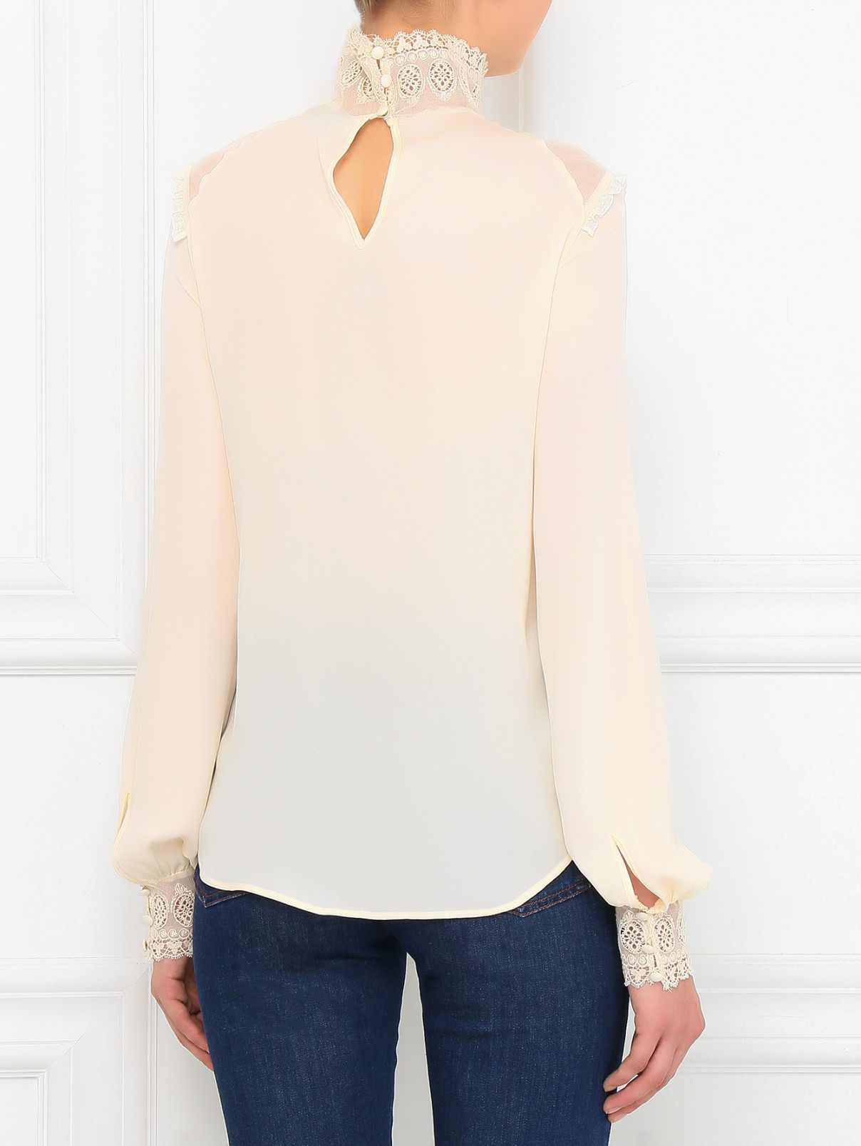 Блуза из шелка с кружевной вставкой Veronique Branquinho  –  Модель Верх-Низ1  – Цвет:  Белый