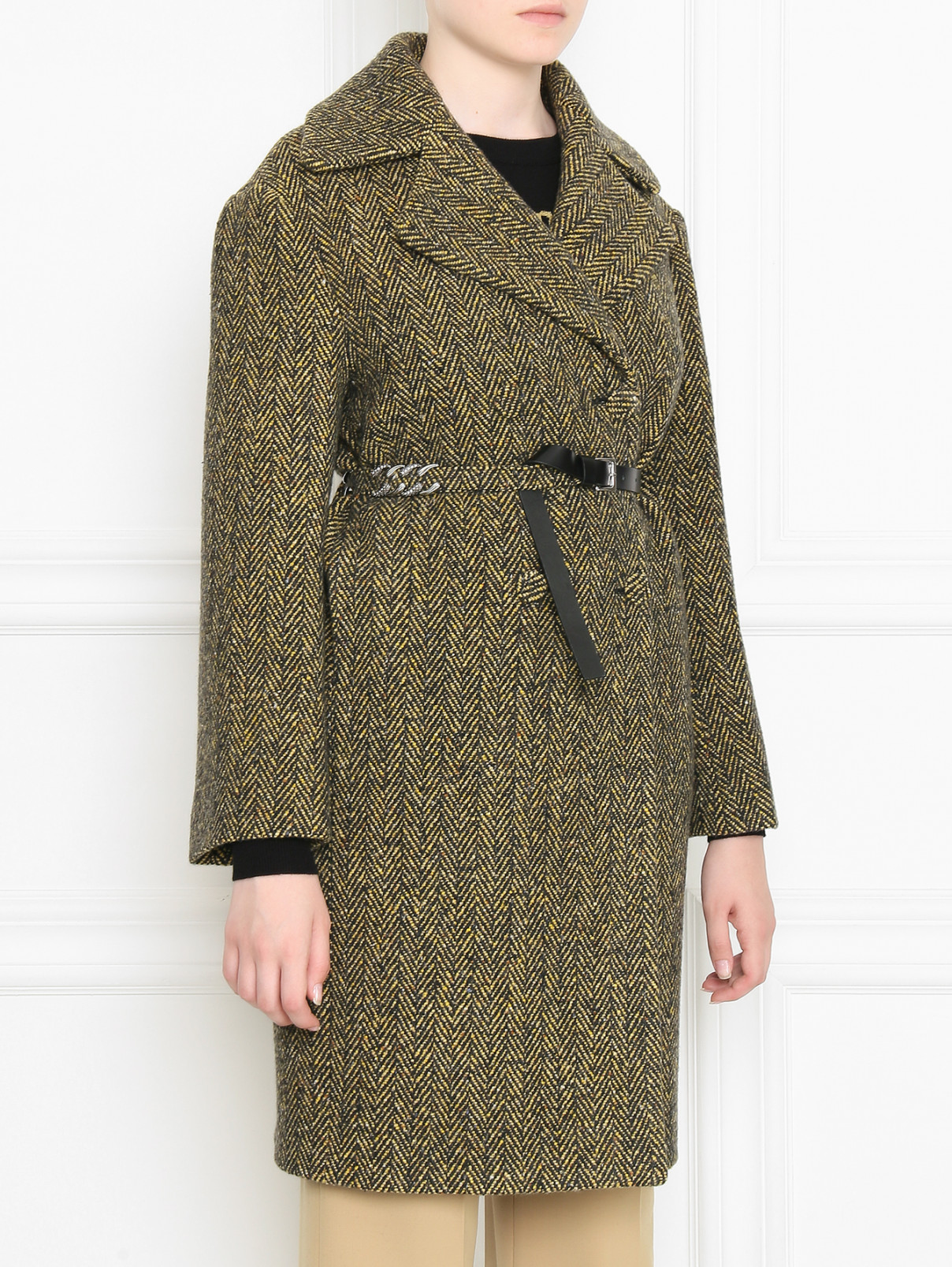 Пальто из шерсти и кашемира с поясом Ermanno Scervino  –  МодельВерхНиз  – Цвет:  Узор