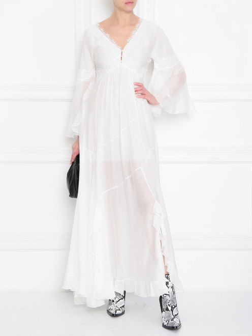 Платье из хлопка и шелка с кружевной отделкой Ermanno Firenze - МодельОбщийВид