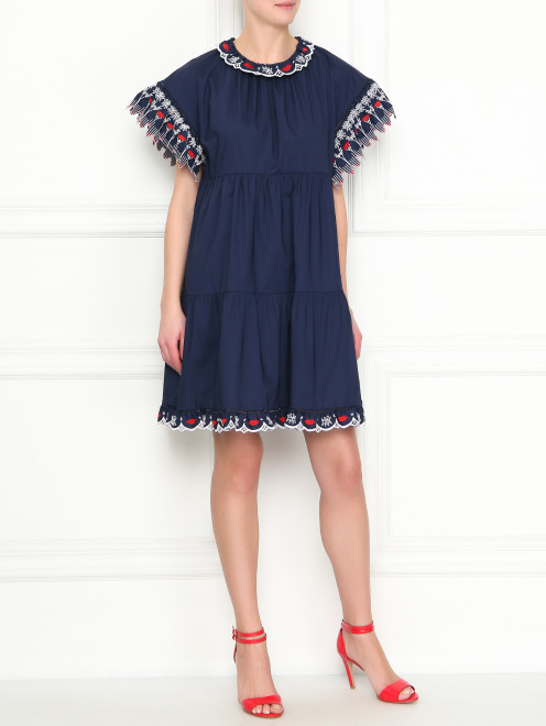 Платье-мини из хлопка с контрастной вышивкой Vivetta - МодельОбщийВид