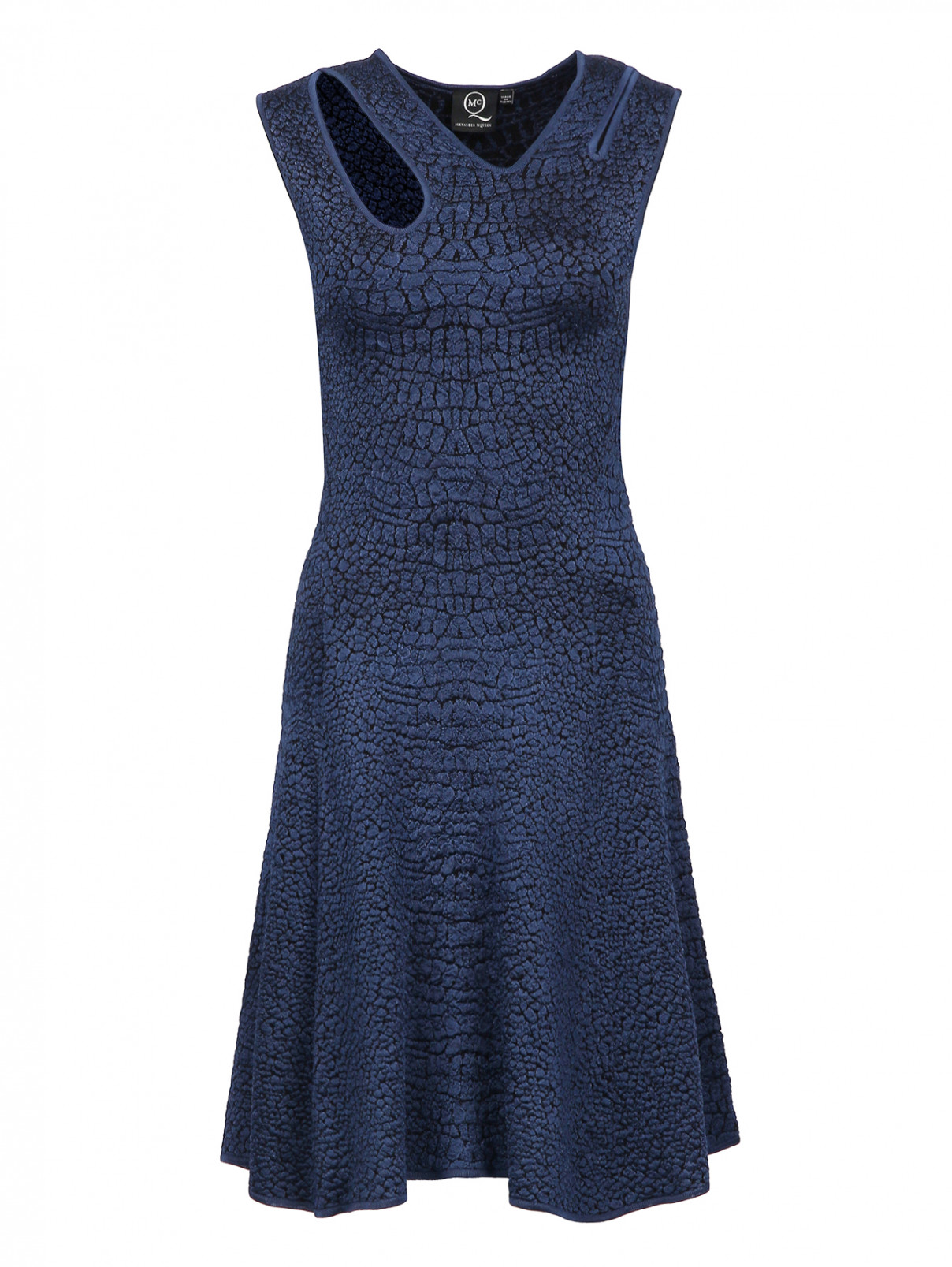 Платье-мини из трикотажа Alexander McQueen  –  Общий вид  – Цвет:  Синий