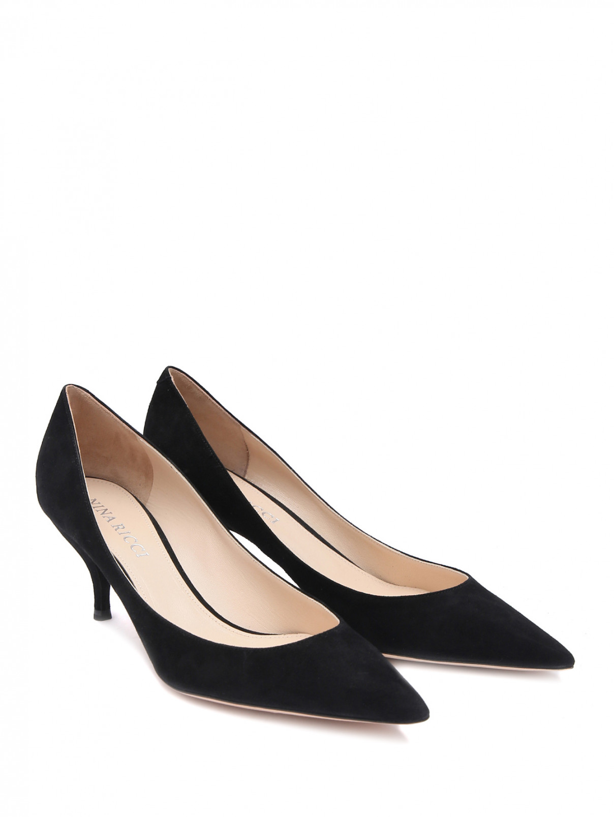 Туфли из замши на среднем каблуке Nina Ricci  –  Общий вид  – Цвет:  Черный
