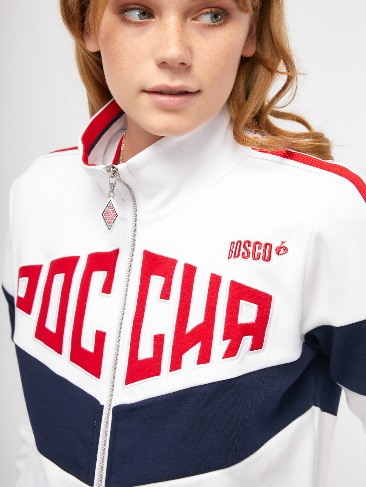 Олимпийка из хлопка с аппликацией BOSCO  –  Деталь  – Цвет:  Белый