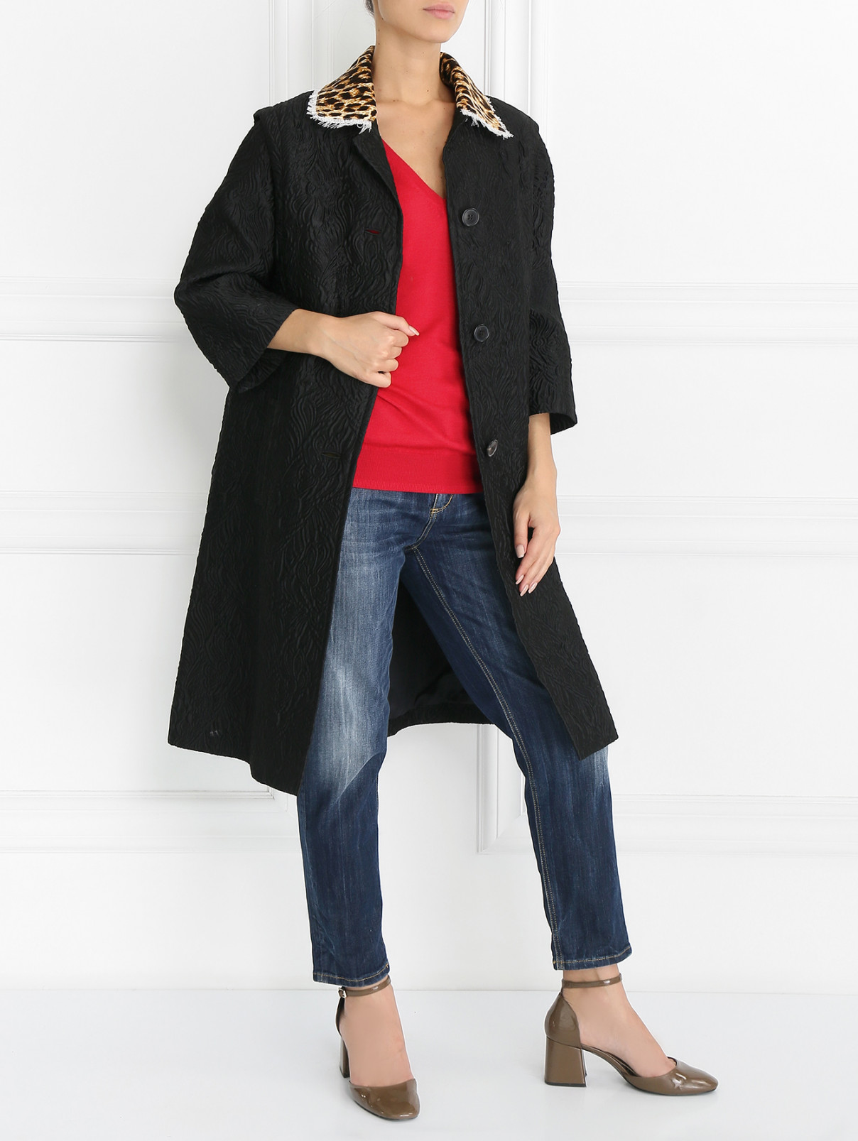 Пальто из фактурной ткани с принтом на спине Maison Margiela  –  Модель Общий вид  – Цвет:  Черный