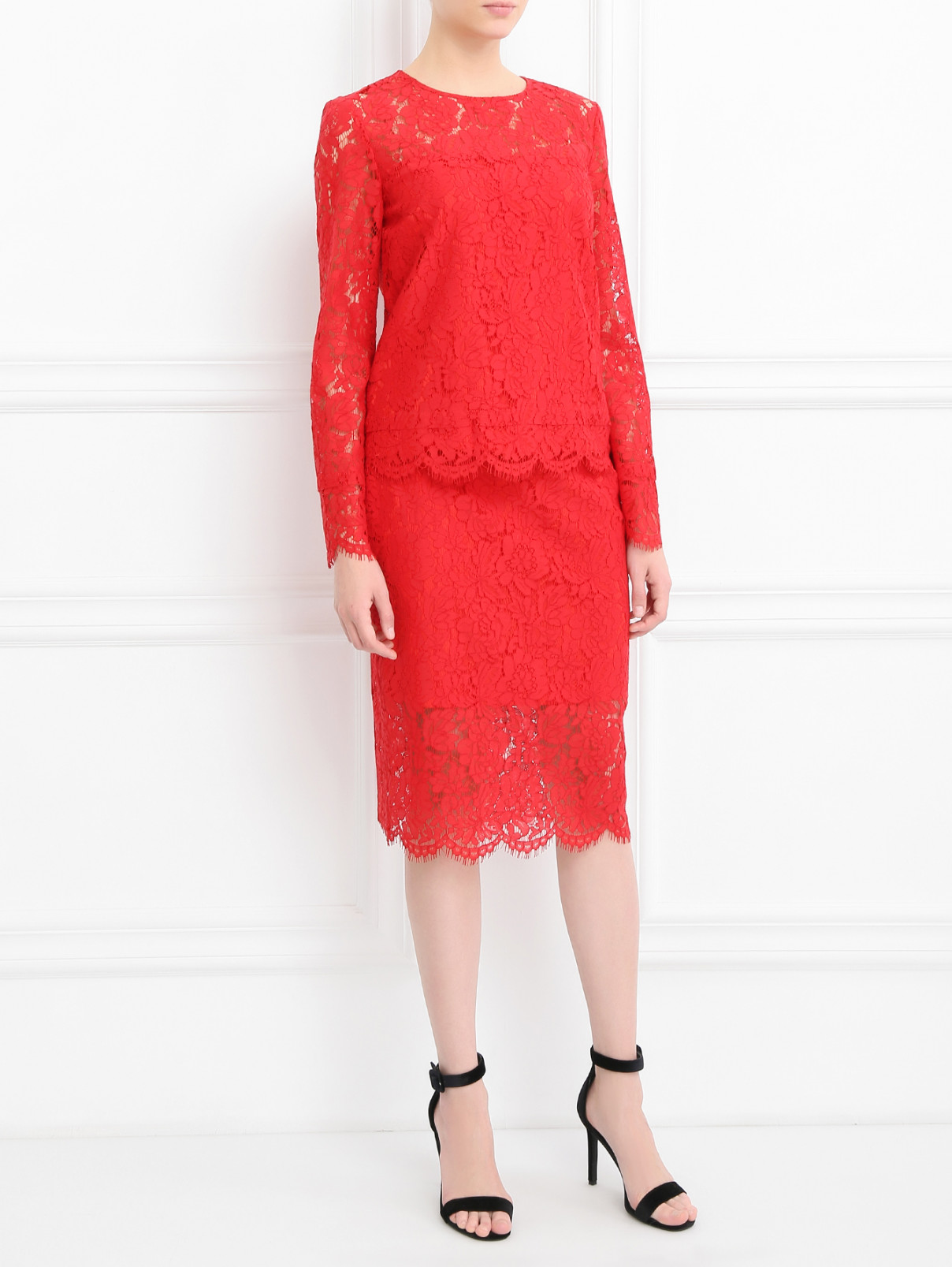 Блуза с кружевным узором Diane von Furstenberg  –  Модель Общий вид  – Цвет:  Красный