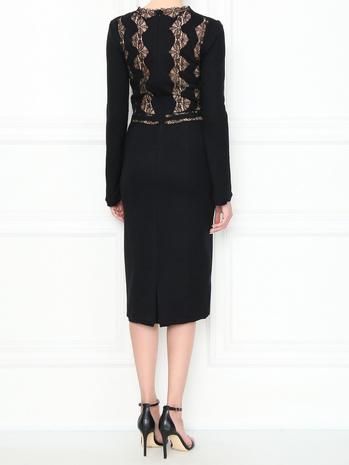 Платье из шерсти и шелка с кружевной отделкой Ermanno Scervino  –  МодельВерхНиз1  – Цвет:  Черный
