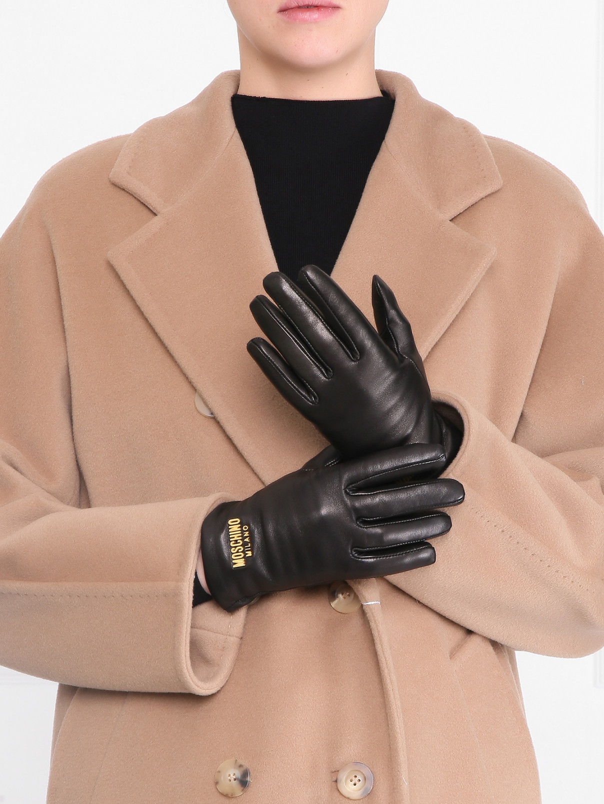 Перчатки из кожи с логотипом Moschino  –  МодельОбщийВид  – Цвет:  Черный