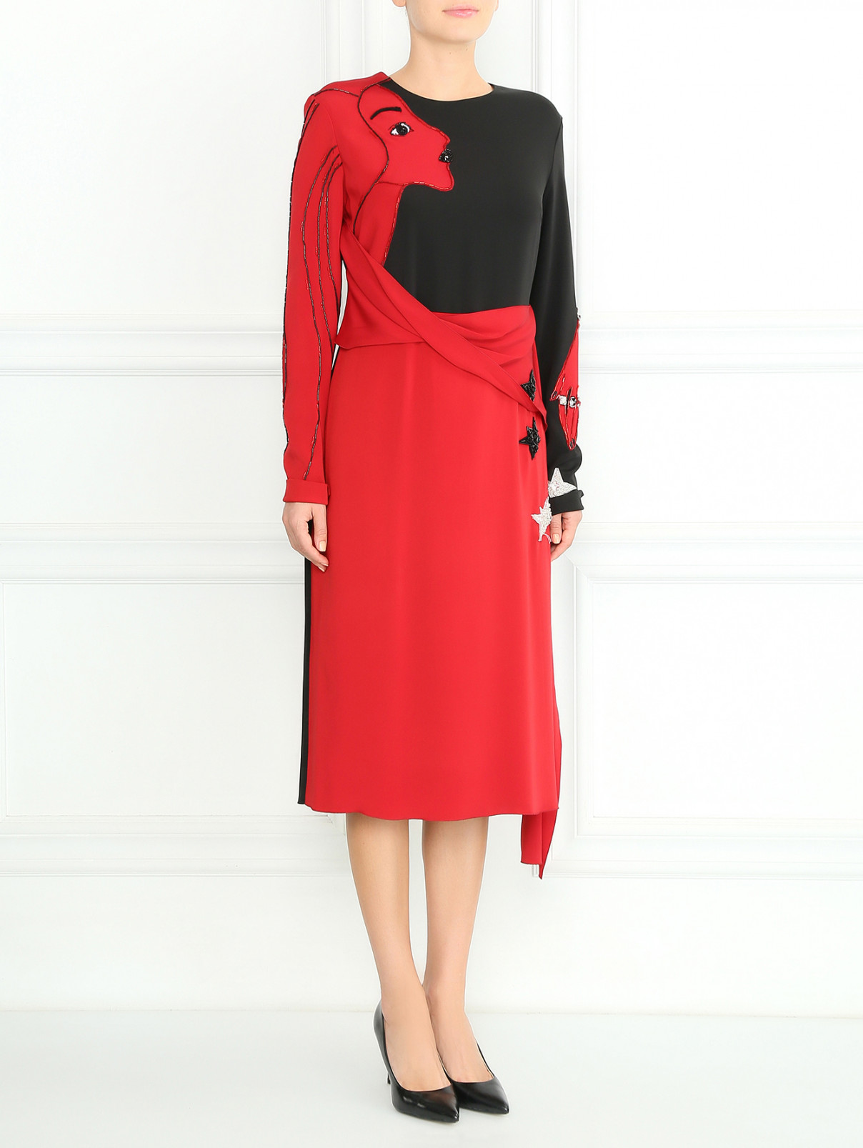Платье-миди с вышивкой и аппликацией Alexander Terekhov  –  Модель Общий вид  – Цвет:  Мультиколор