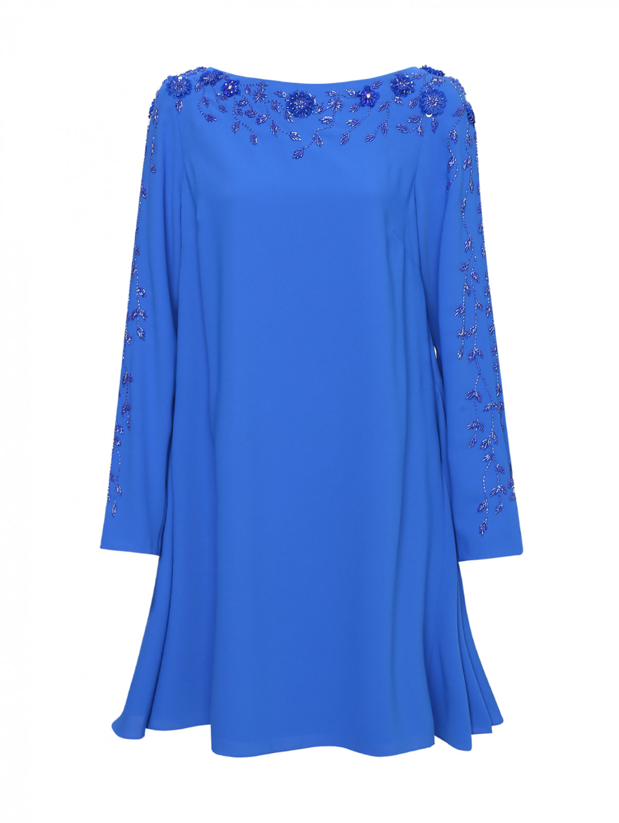 Платье из вискозы с вышивкой бисером Daniela de Souza  –  Общий вид  – Цвет:  Синий