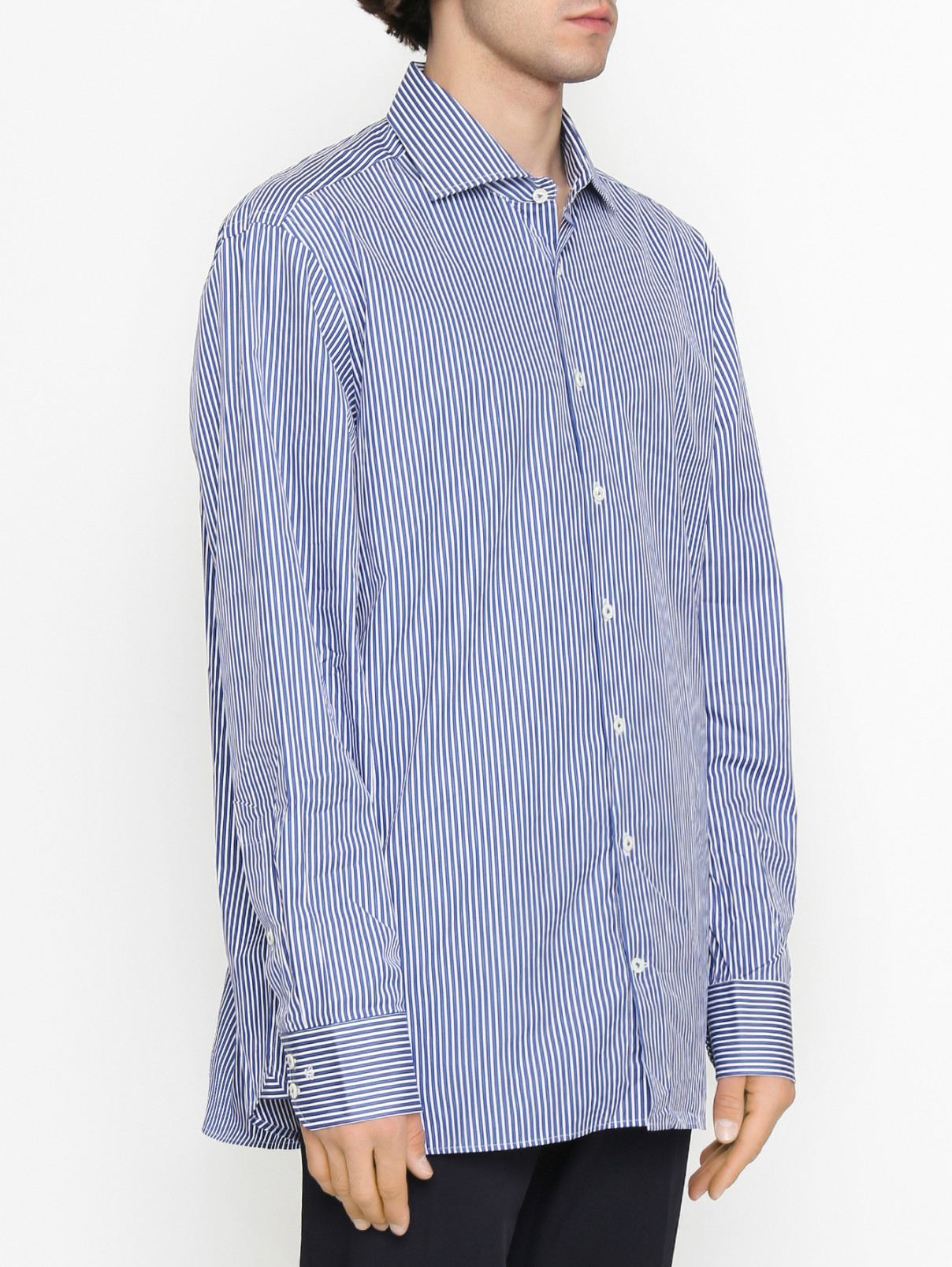 Рубашка из хлопка с узором Van Laack  –  МодельВерхНиз  – Цвет:  Синий