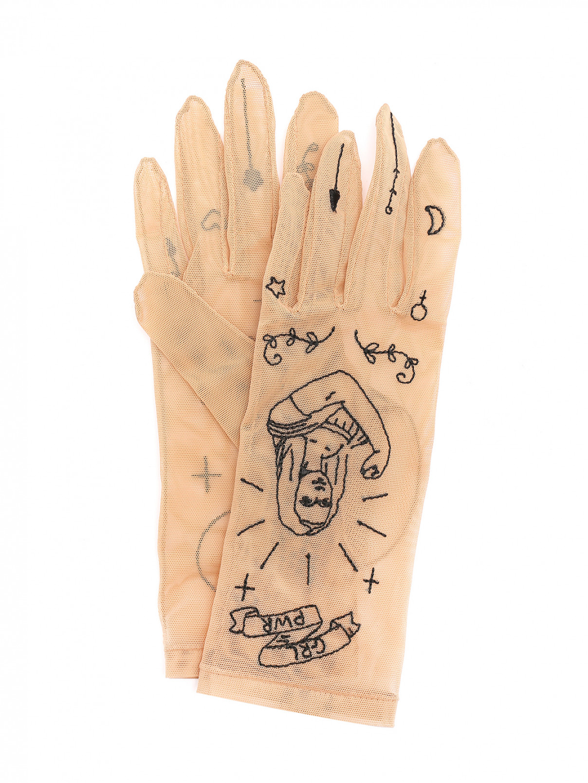 Перчатки из сетки с вышивкой Glove.me  –  Общий вид  – Цвет:  Бежевый