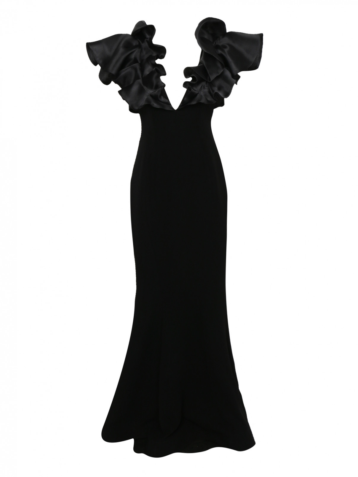 Платье макси, приталенное с объемными рукавами Gaby Charbachi  –  Общий вид  – Цвет:  Черный