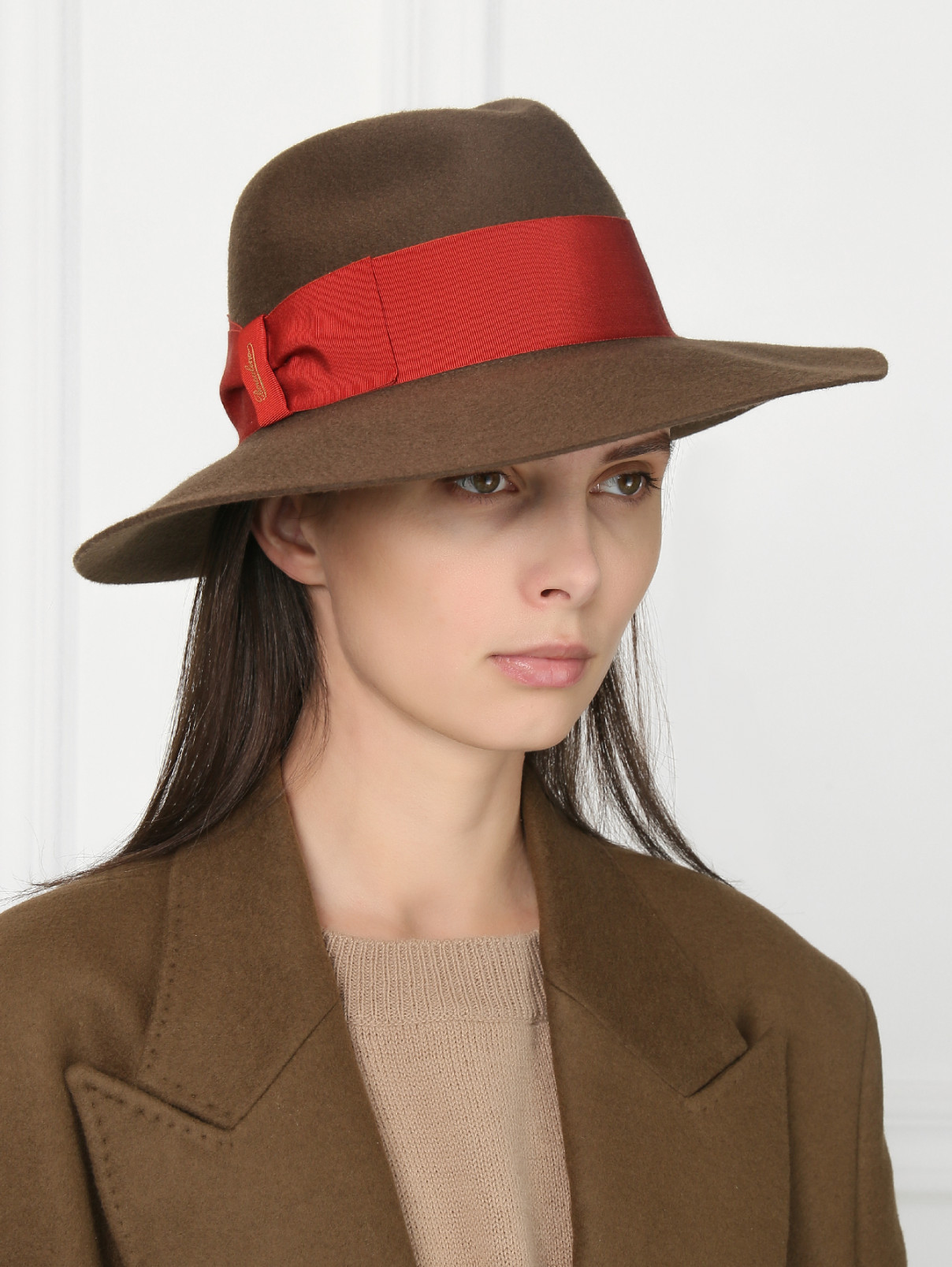 Шляпа шерстяная декорированная репсовой лентой Borsalino  –  МодельОбщийВид  – Цвет:  Коричневый