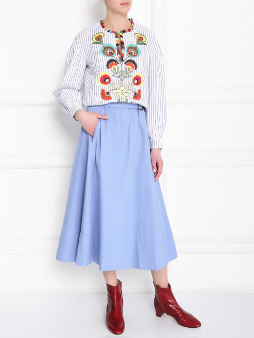 Блуза из хлопка с узором и декоративной отделкой Manoush - МодельОбщийВид