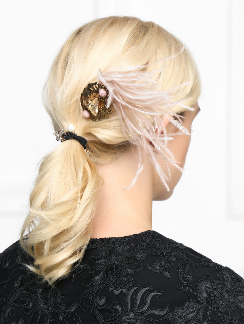 Заколка для волос декорированная перьями и кристаллами Thot Gioielli - МодельОбщийВид