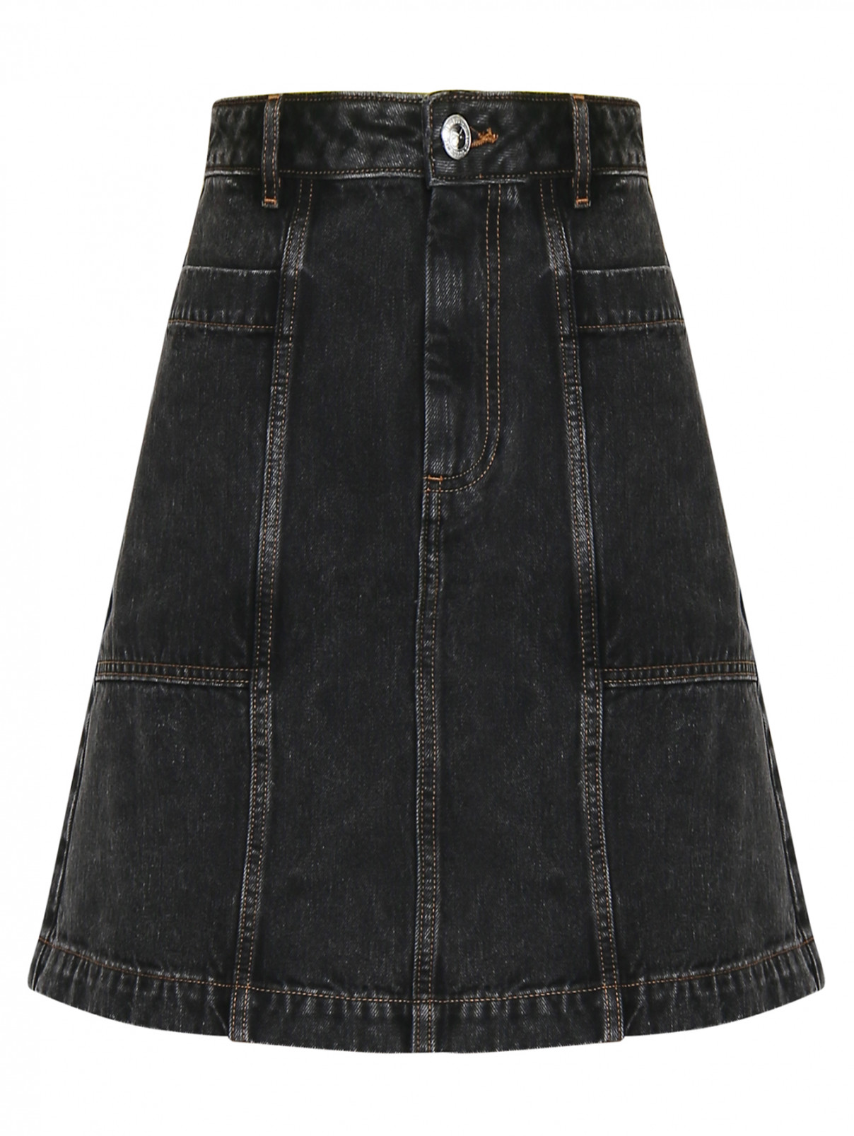 Юбка джинсовая с накладными карманами A.P.C.  –  Общий вид  – Цвет:  Серый