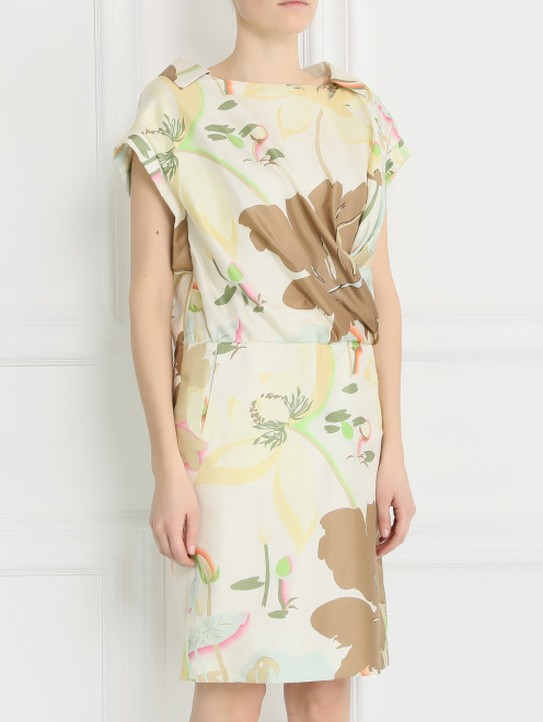 Платье из шелка  запахом и цветочным узором - Модель Верх-Низ