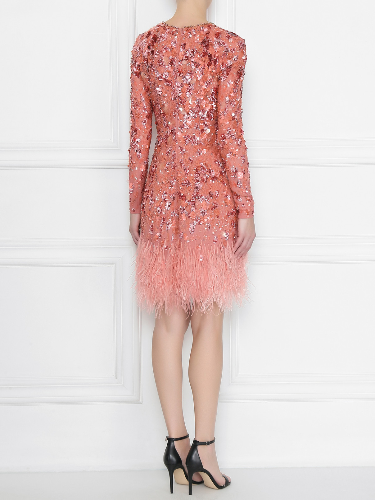 Платье из вискозы с пайетками и перьями Jenny Packham  –  МодельВерхНиз1  – Цвет:  Розовый