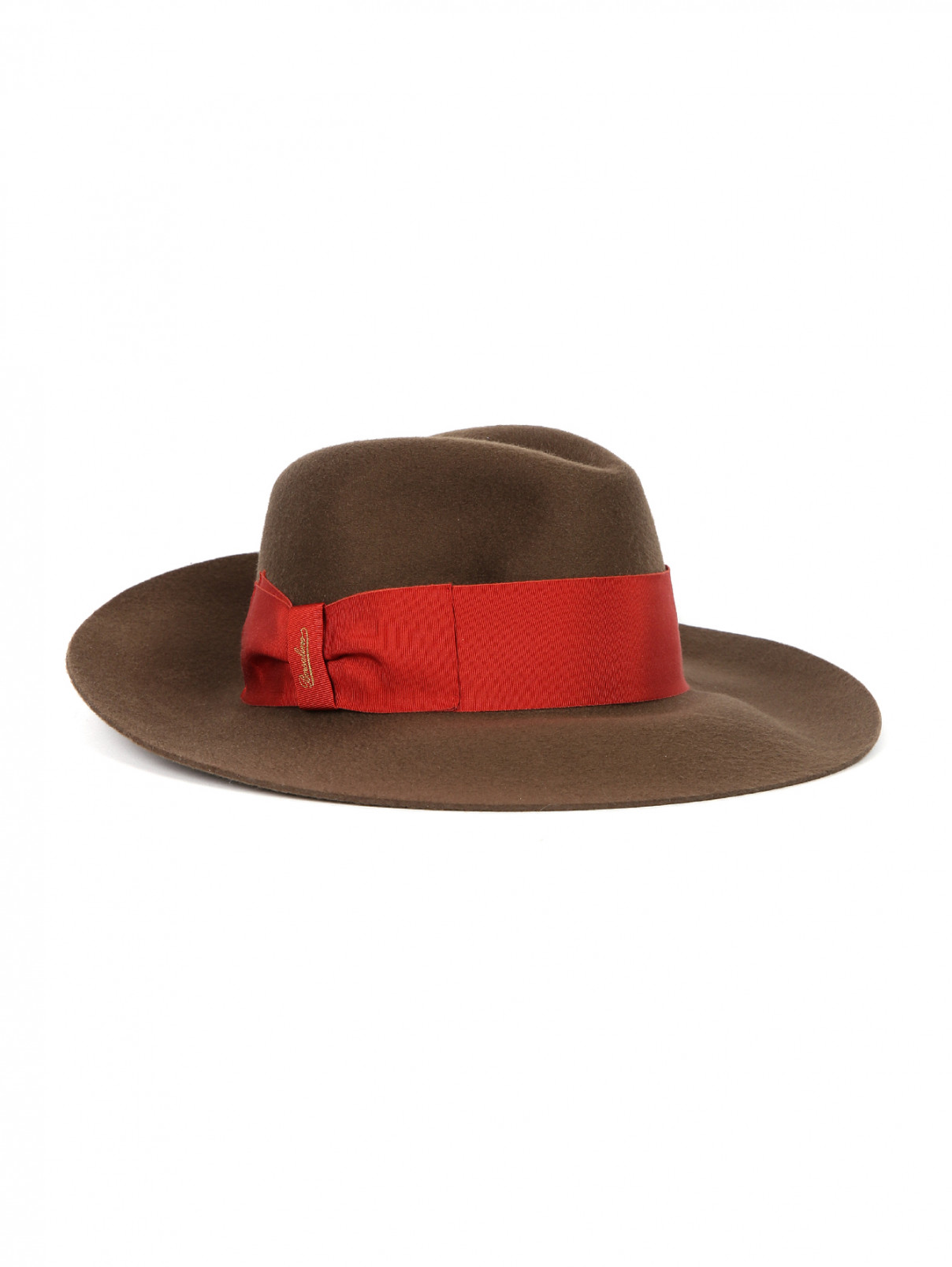 Шляпа шерстяная декорированная репсовой лентой Borsalino  –  Общий вид  – Цвет:  Коричневый