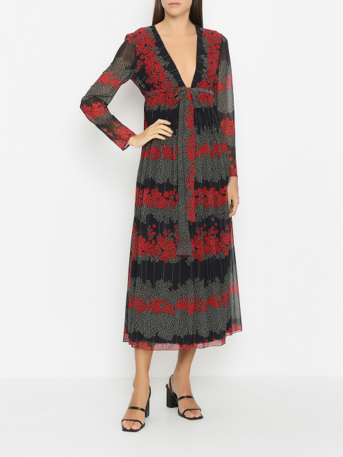 Платье-миди свободного кроя с цветочным узором Red Valentino - МодельОбщийВид