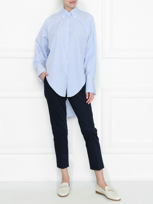 Блуза из хлопка в полоску с вырезами сбоку Ermanno Scervino - МодельОбщийВид