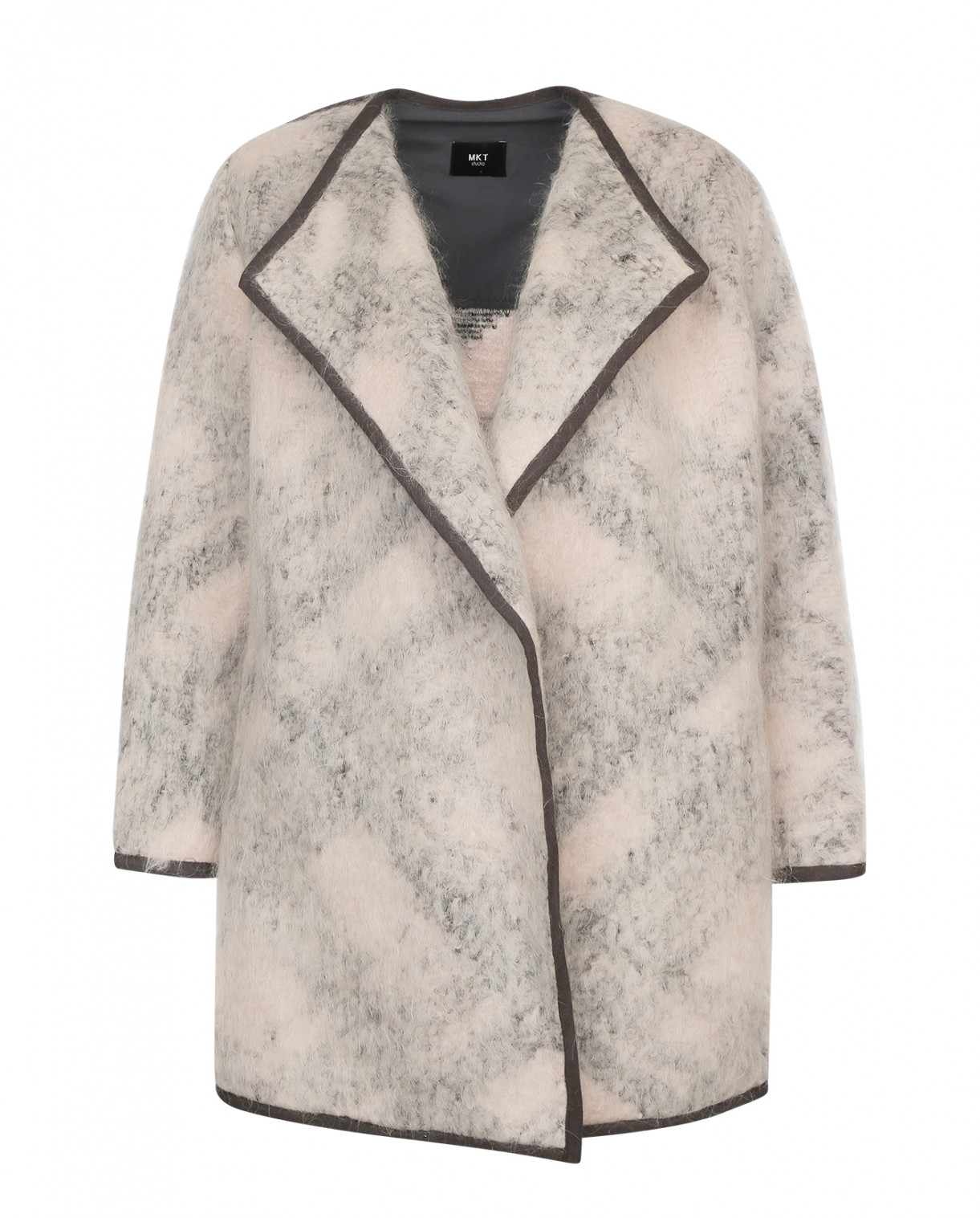 Пальто из смешанной шерсти  без застежки с контрастной отделкой MKT Studio  –  Общий вид  – Цвет:  Узор