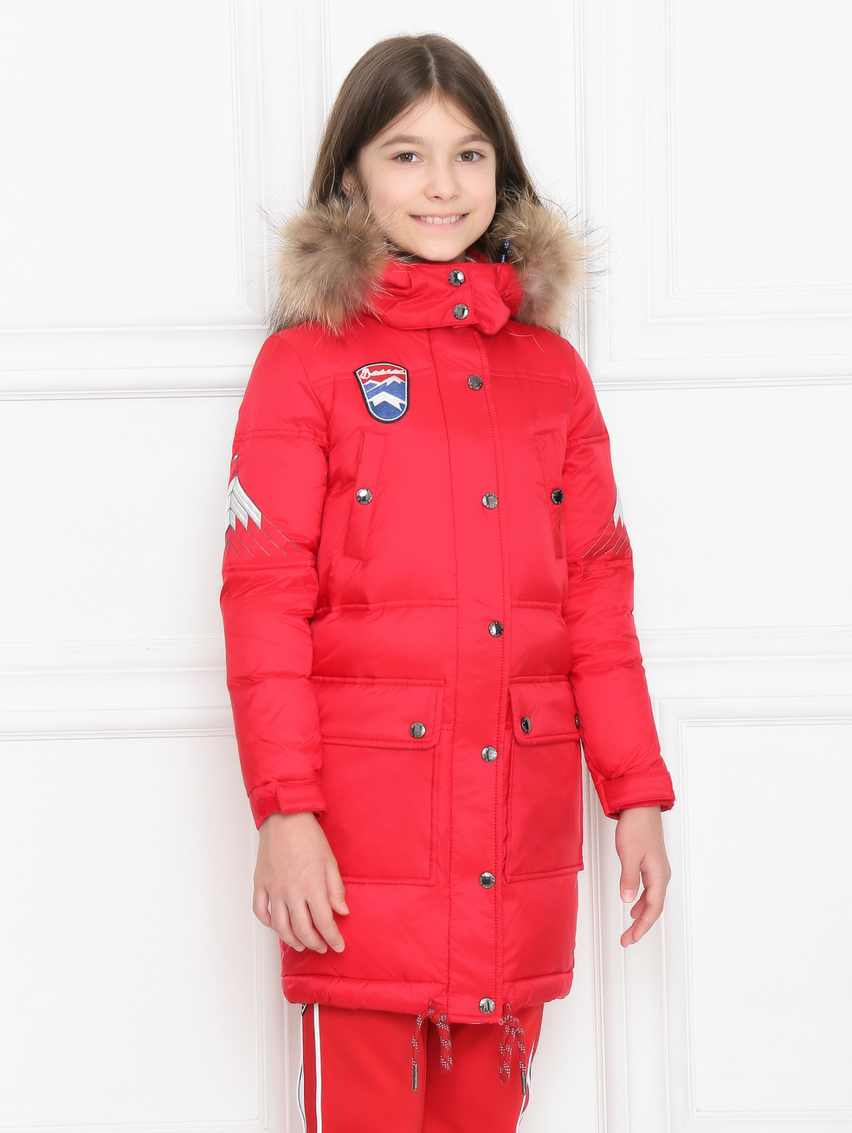 Пуховое пальто с капюшоном на молнии BOSCO  –  МодельВерхНиз  – Цвет:  Красный