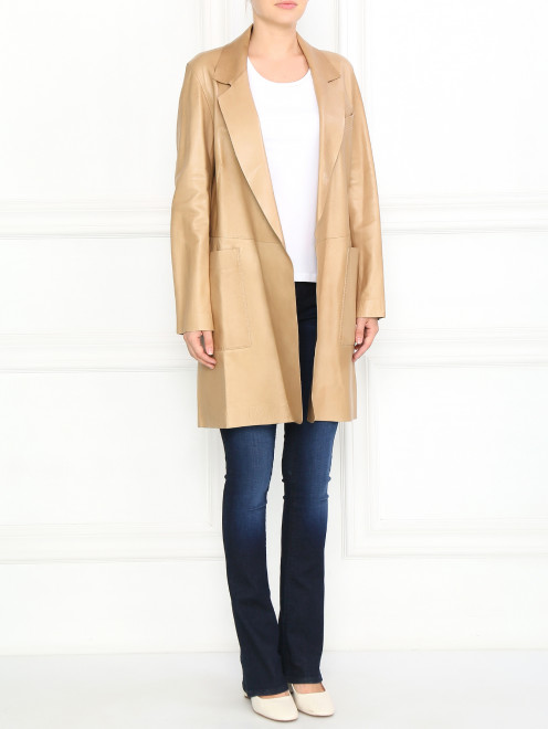 Пальто из кожи с двумя боковыми карманами  Donna Karan - Модель Общий вид