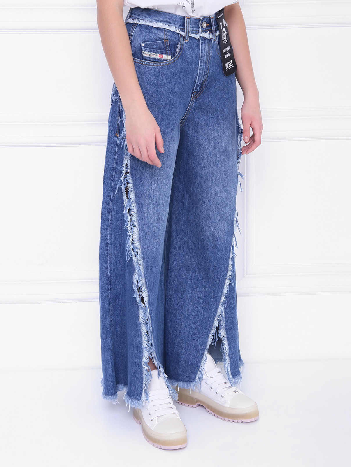 Широкие джинсы с разрезами Diesel – МодельВерхНиз – Цвет: Синий