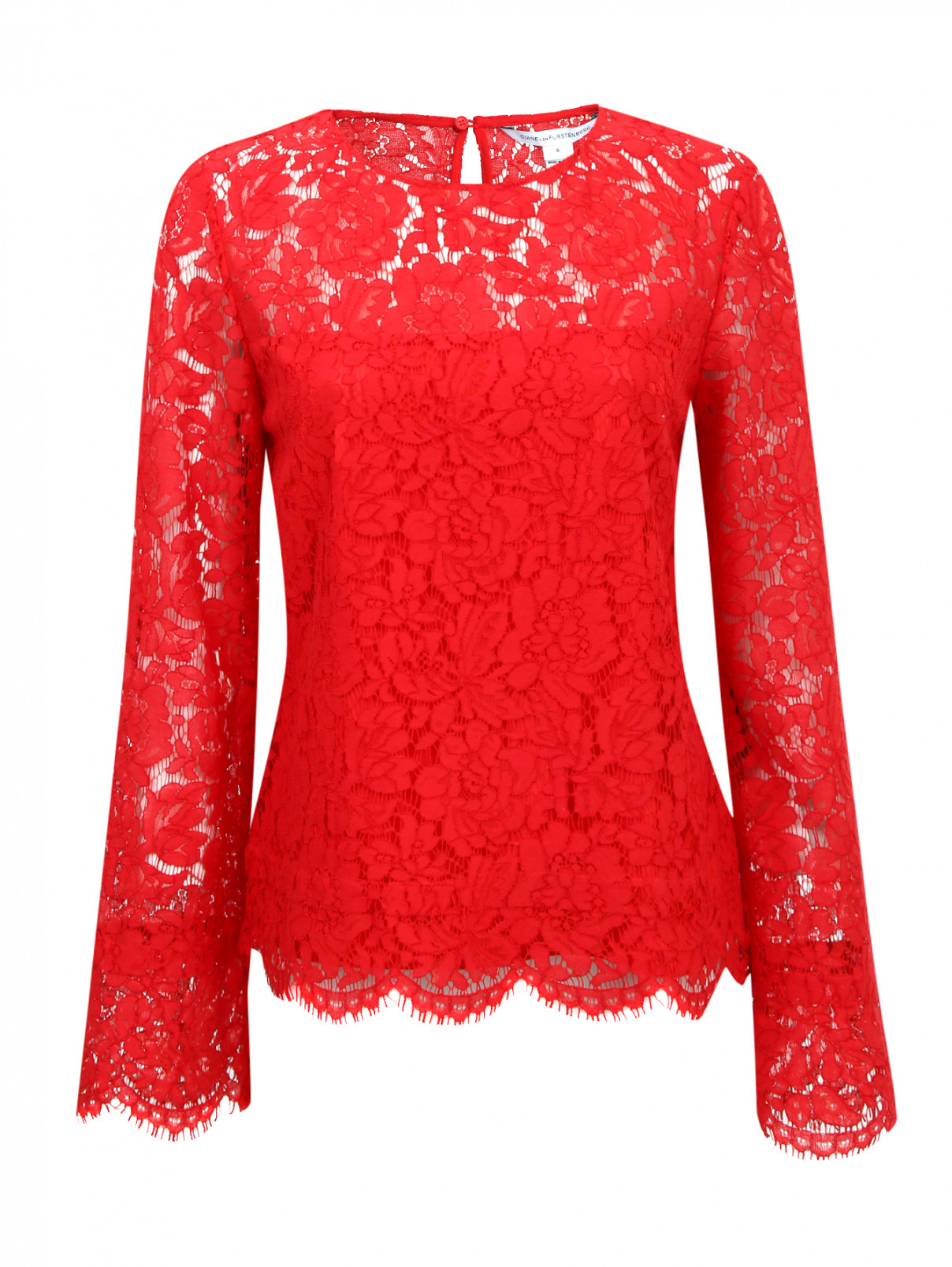 Блуза с кружевным узором Diane von Furstenberg  –  Общий вид  – Цвет:  Красный