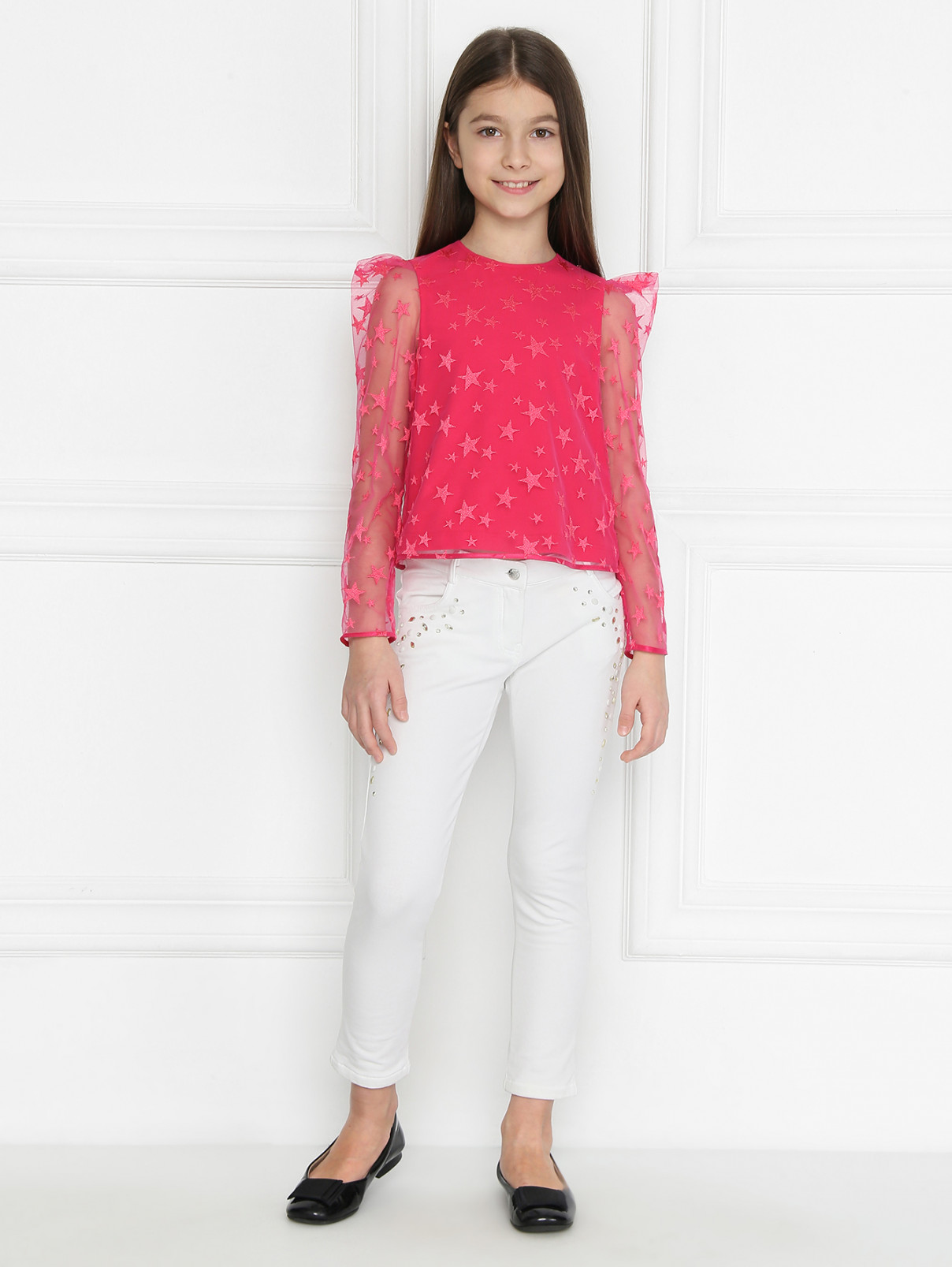 Блуза из сетки с вышивкой Elisabetta Franchi  –  МодельОбщийВид  – Цвет:  Фиолетовый